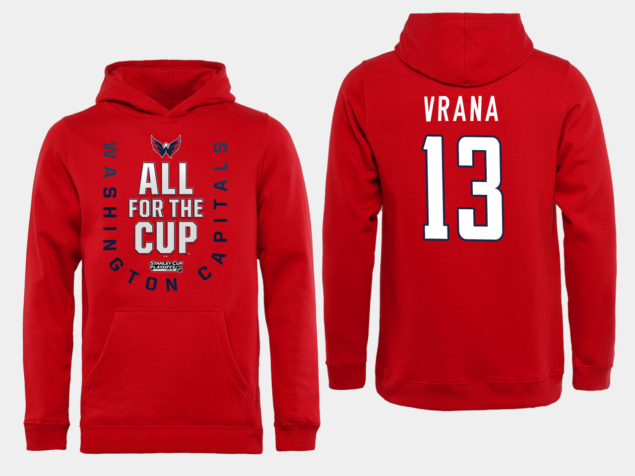 Men NHL Washington Capitals #13 Vrana Red All for the Cup Hoodie